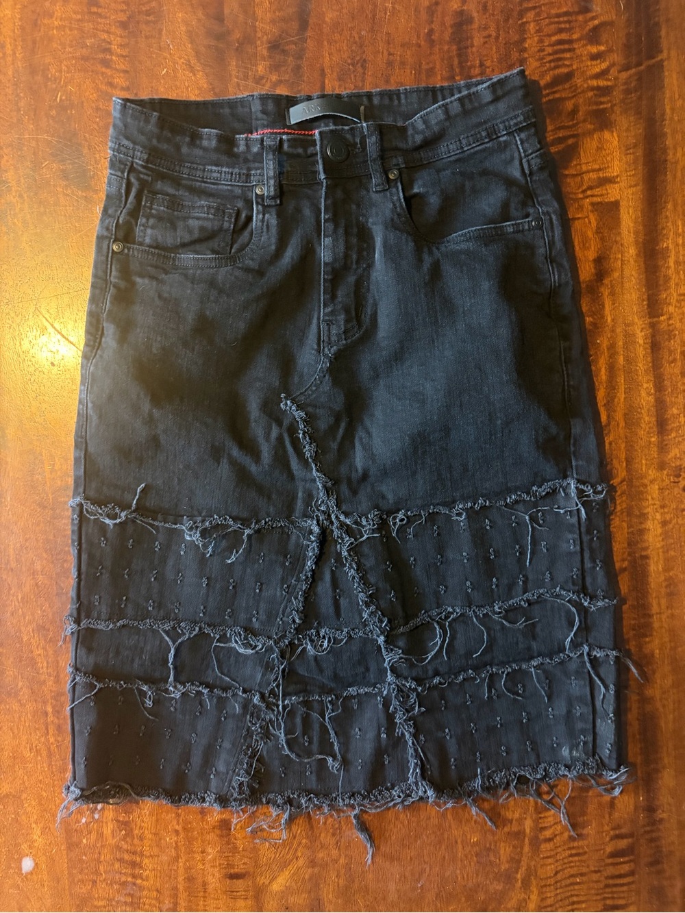 Upcycled Black Distressed Frayed Denim Pencil Skirt Women's Sz Small Men’s Sz 30